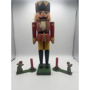 Lot Of 3 German Nutcracker Erzgebirgisch & Candle Holders King Prince 14" tall